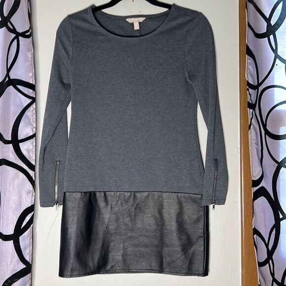 BANANA REPUBLIC FAUX LEATHER GRAY MINI DRESS SIZE 0P - Picture 1 of 12